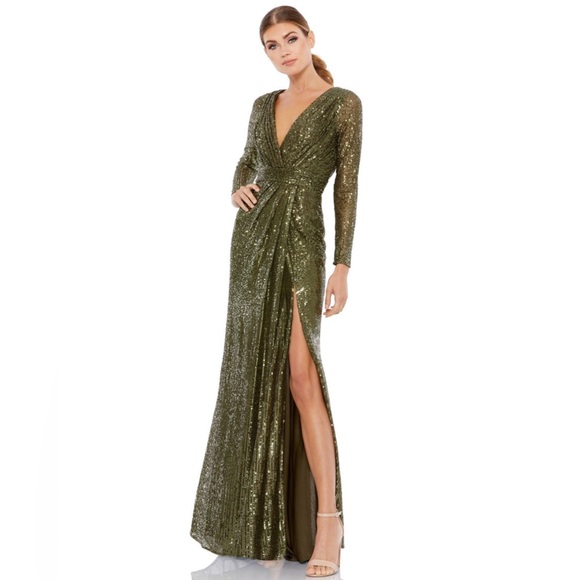 Mac Duggal Dresses & Skirts - Mac Duggal Sequined Long Sleeve Gown in Olive